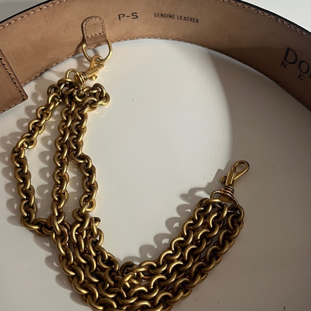 Donna Karan New York 1990’s Black & Gold 34” Adjustable Waist Belt w Chain - Picture 4 of 9